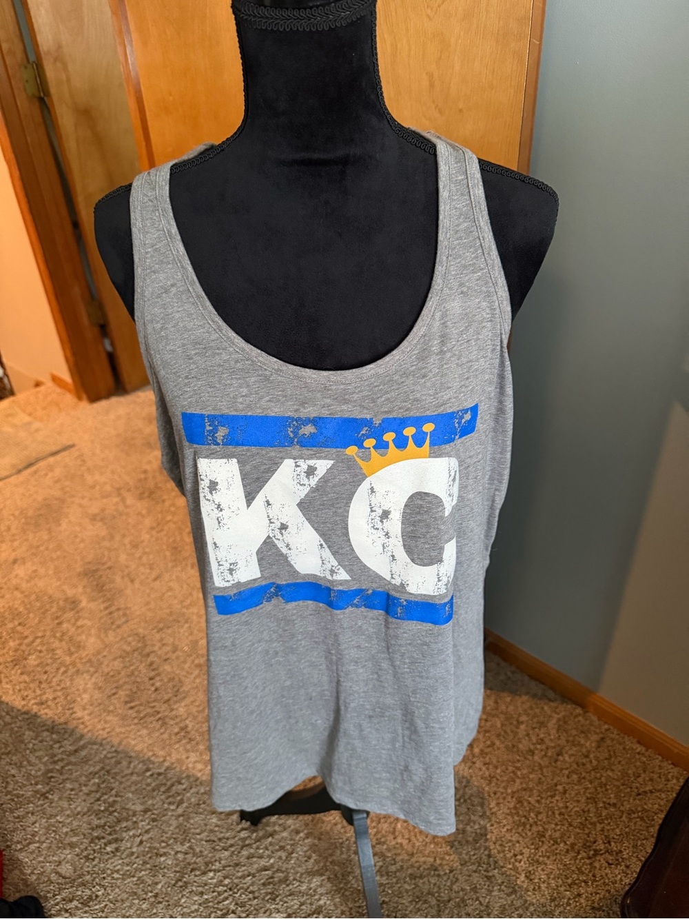 KC Graphic Gray Tank Top with Blue & Yellow Accent